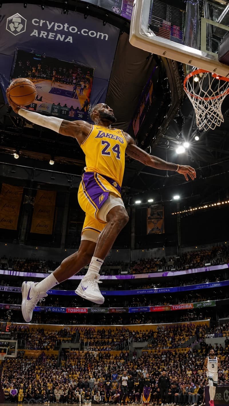 High Motion AI Video Prompt - Sports Action High action sports photography prompt example for AI video generation featuring a basketball dunk